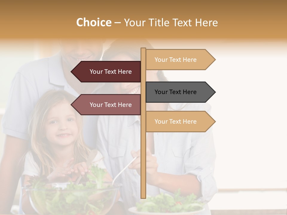 A Man And Woman With A Child Eating Salad PowerPoint Template