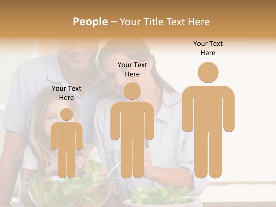 A Man And Woman With A Child Eating Salad PowerPoint Template