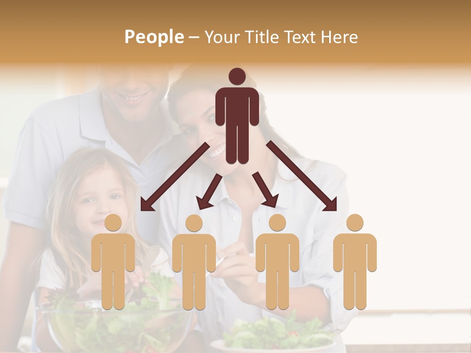 A Man And Woman With A Child Eating Salad PowerPoint Template