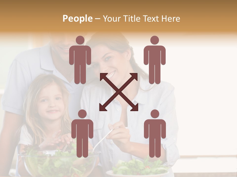A Man And Woman With A Child Eating Salad PowerPoint Template