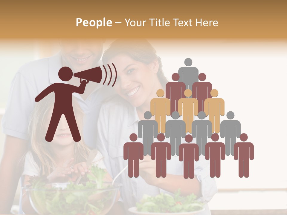 A Man And Woman With A Child Eating Salad PowerPoint Template