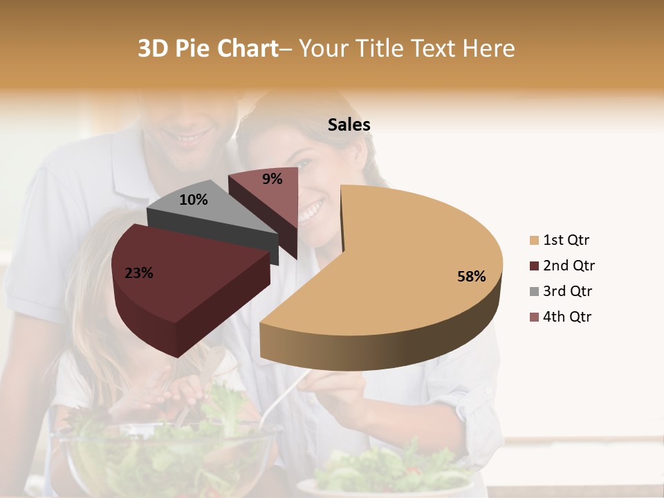 A Man And Woman With A Child Eating Salad PowerPoint Template
