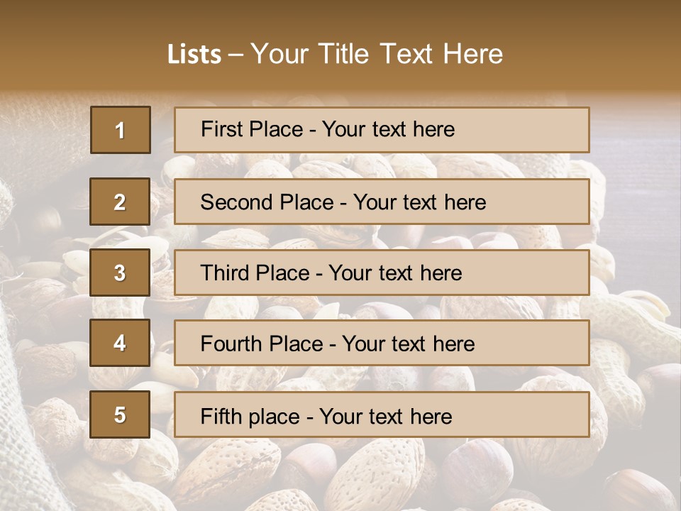 A Sack Full Of Nuts On A Wooden Table PowerPoint Template