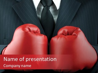 A Man In A Suit With Boxing Gloves On His Chest PowerPoint Template