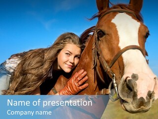 A Woman Is Posing Next To A Horse PowerPoint Template