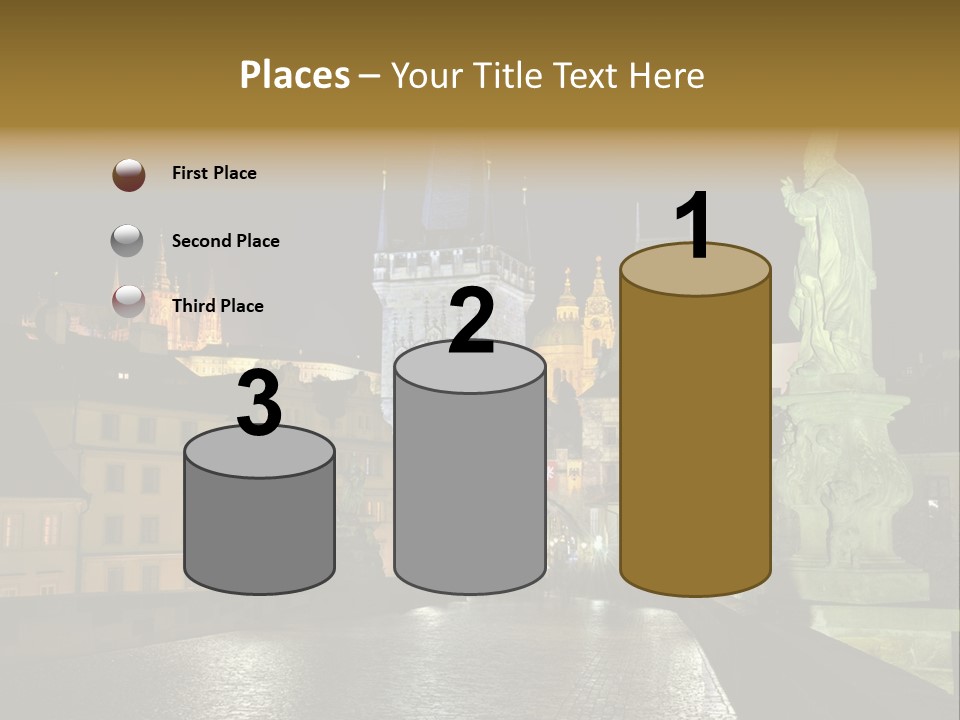 A Cityscape At Night With A Statue In The Foreground PowerPoint Template