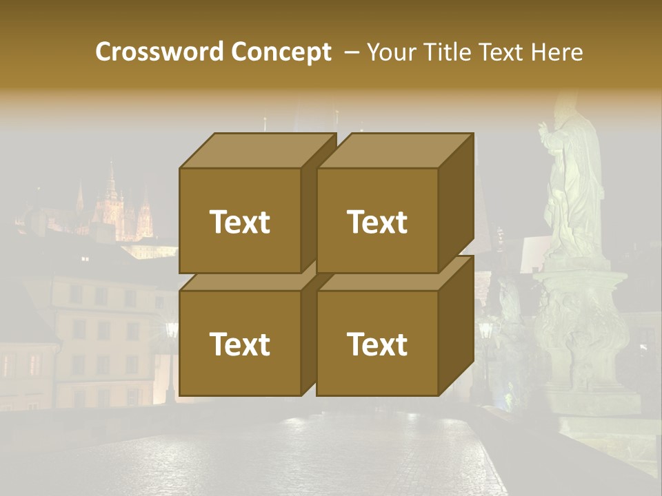 A Cityscape At Night With A Statue In The Foreground PowerPoint Template