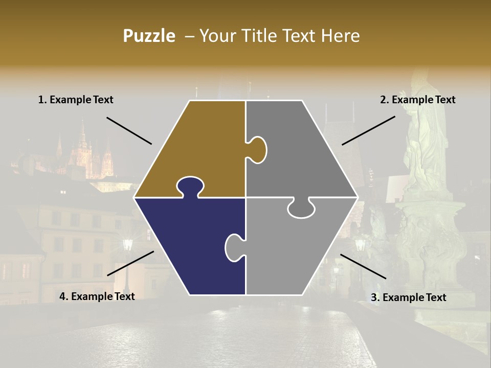 A Cityscape At Night With A Statue In The Foreground PowerPoint Template