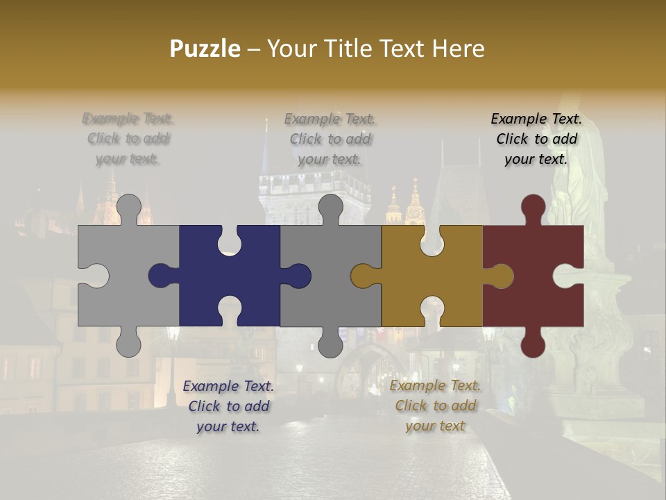 A Cityscape At Night With A Statue In The Foreground PowerPoint Template