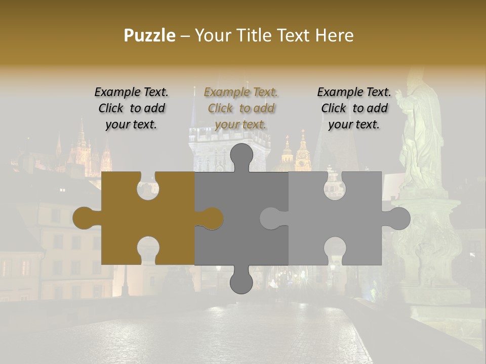 A Cityscape At Night With A Statue In The Foreground PowerPoint Template