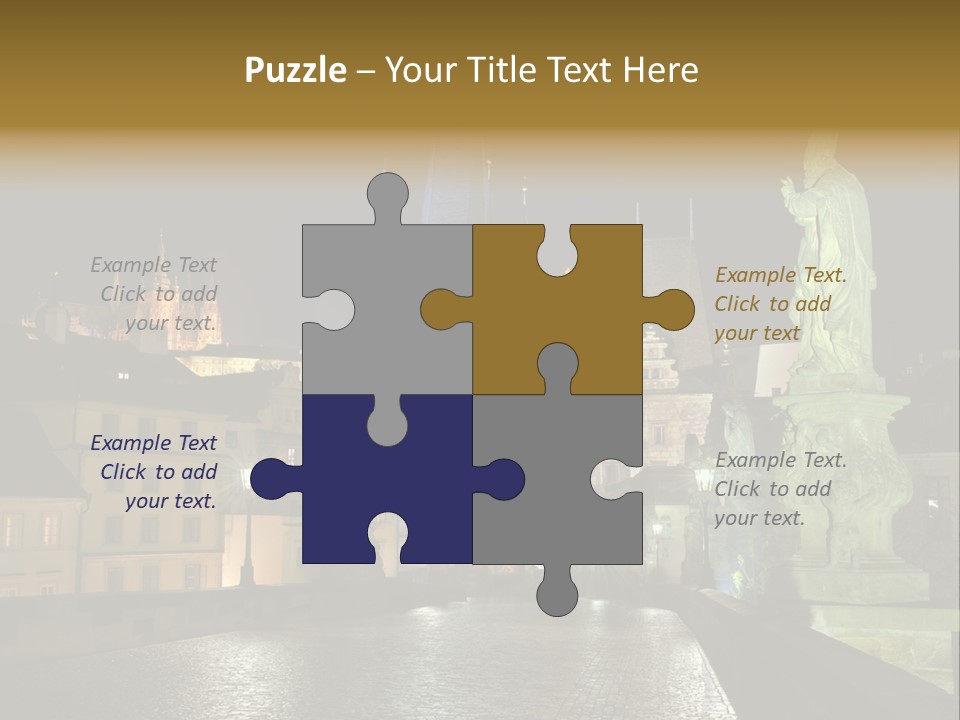 A Cityscape At Night With A Statue In The Foreground PowerPoint Template