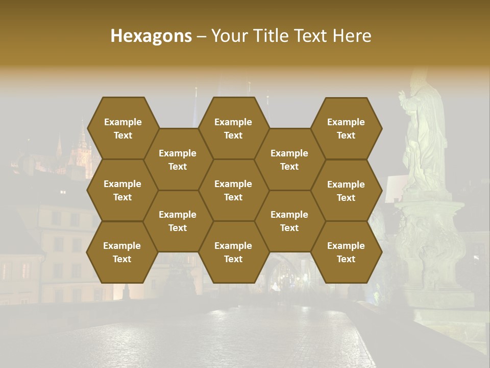 A Cityscape At Night With A Statue In The Foreground PowerPoint Template