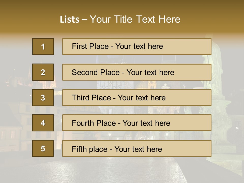 A Cityscape At Night With A Statue In The Foreground PowerPoint Template