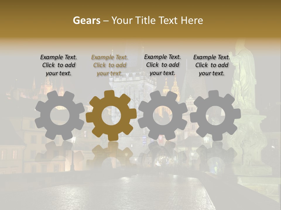 A Cityscape At Night With A Statue In The Foreground PowerPoint Template