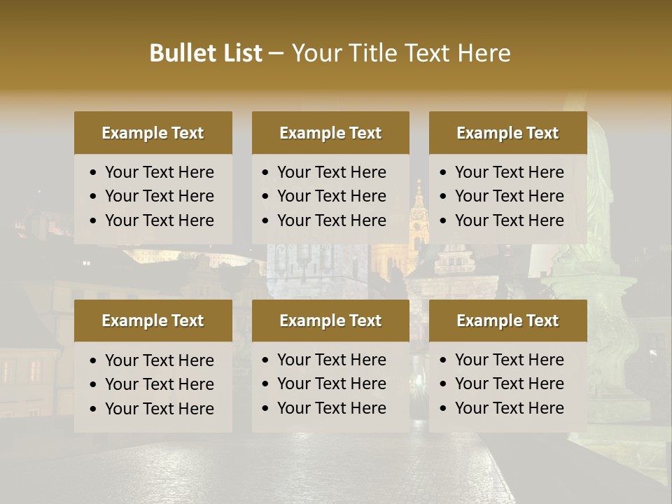 A Cityscape At Night With A Statue In The Foreground PowerPoint Template
