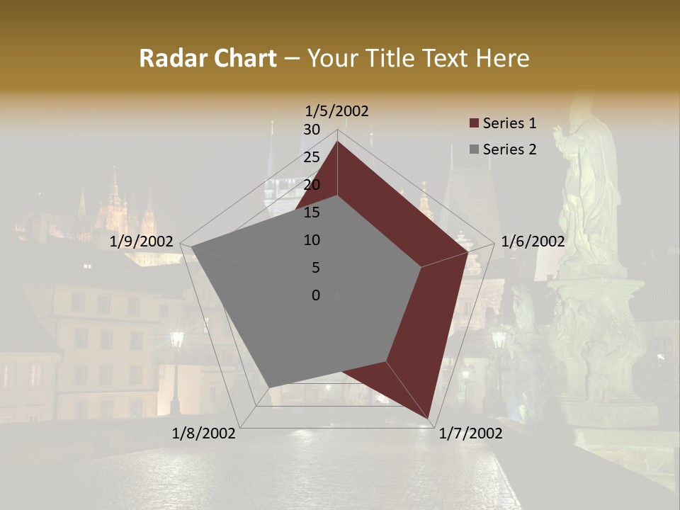 A Cityscape At Night With A Statue In The Foreground PowerPoint Template