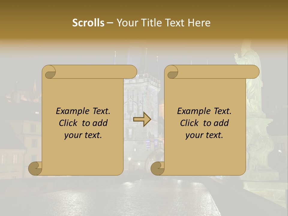 A Cityscape At Night With A Statue In The Foreground PowerPoint Template