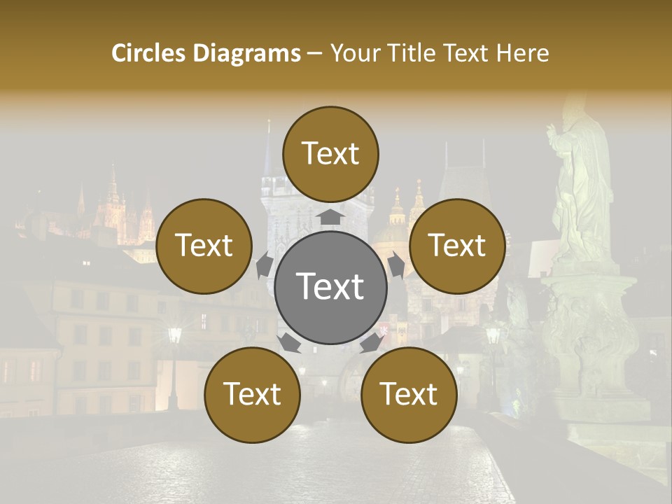 A Cityscape At Night With A Statue In The Foreground PowerPoint Template