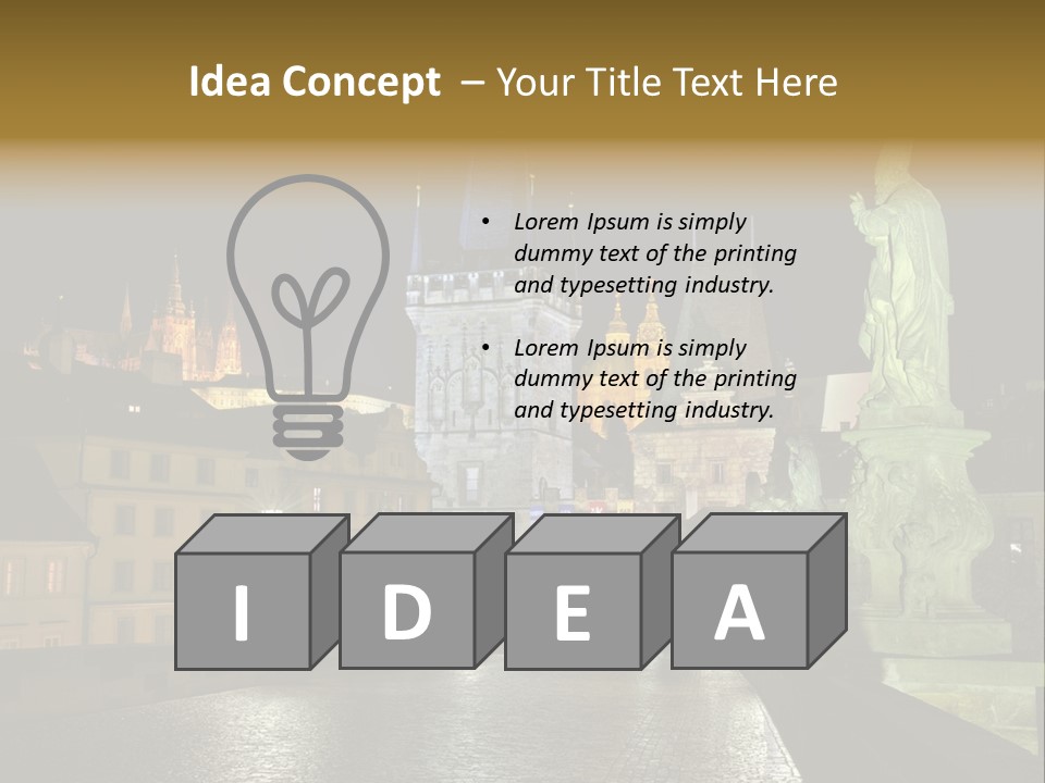 A Cityscape At Night With A Statue In The Foreground PowerPoint Template