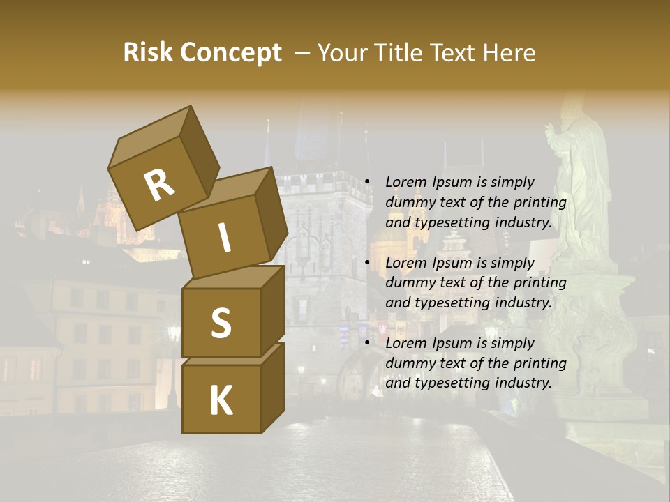 A Cityscape At Night With A Statue In The Foreground PowerPoint Template