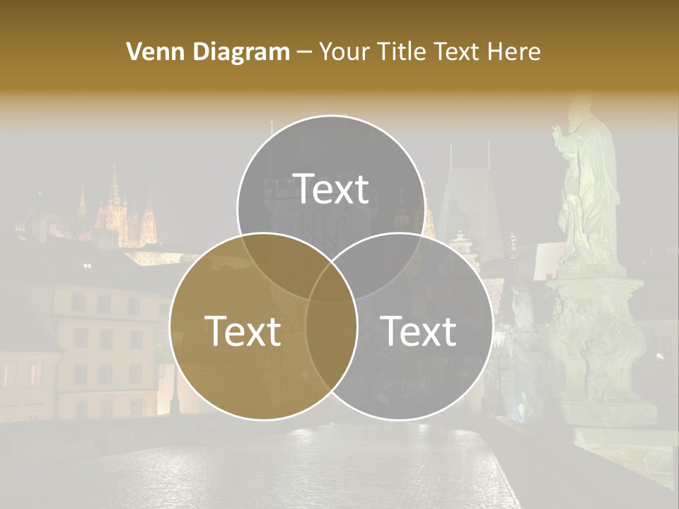 A Cityscape At Night With A Statue In The Foreground PowerPoint Template