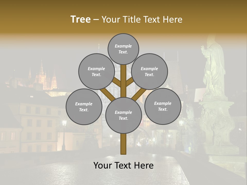 A Cityscape At Night With A Statue In The Foreground PowerPoint Template