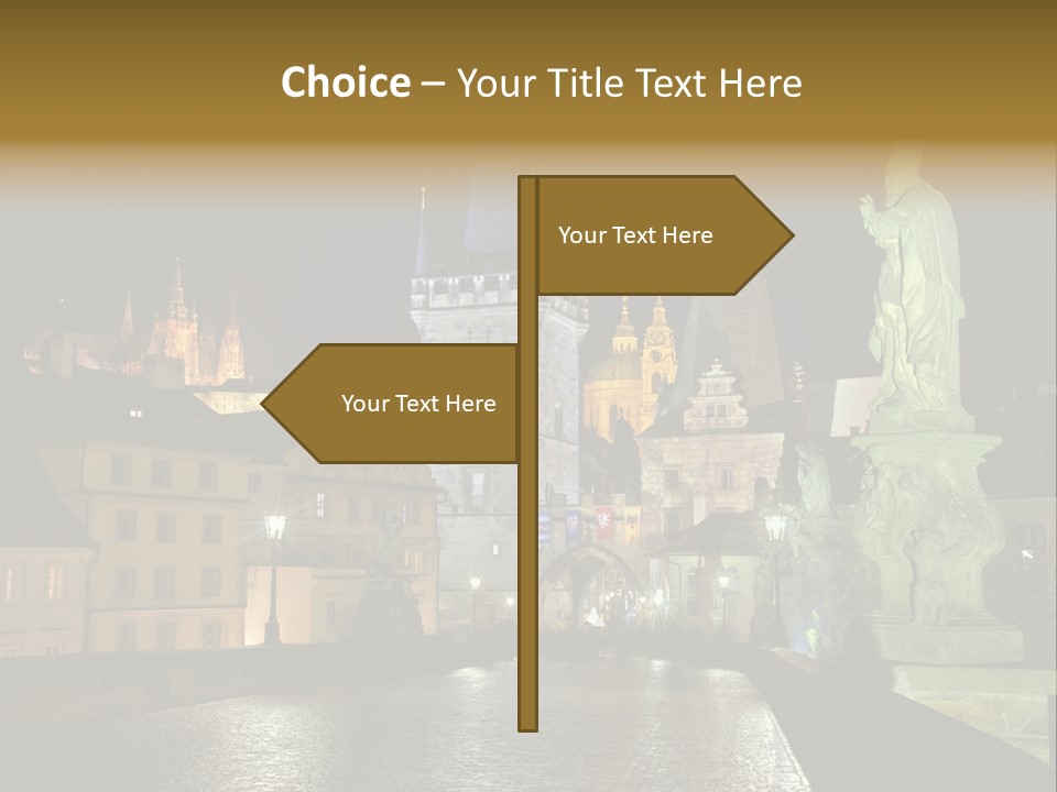 A Cityscape At Night With A Statue In The Foreground PowerPoint Template