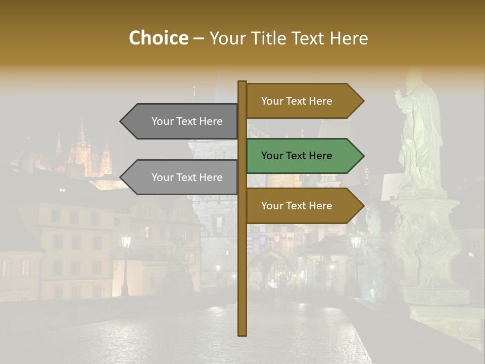 A Cityscape At Night With A Statue In The Foreground PowerPoint Template