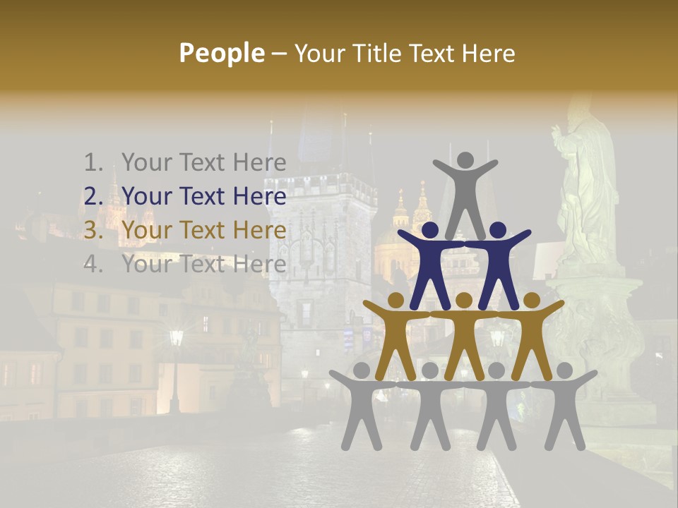 A Cityscape At Night With A Statue In The Foreground PowerPoint Template