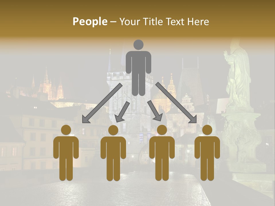 A Cityscape At Night With A Statue In The Foreground PowerPoint Template