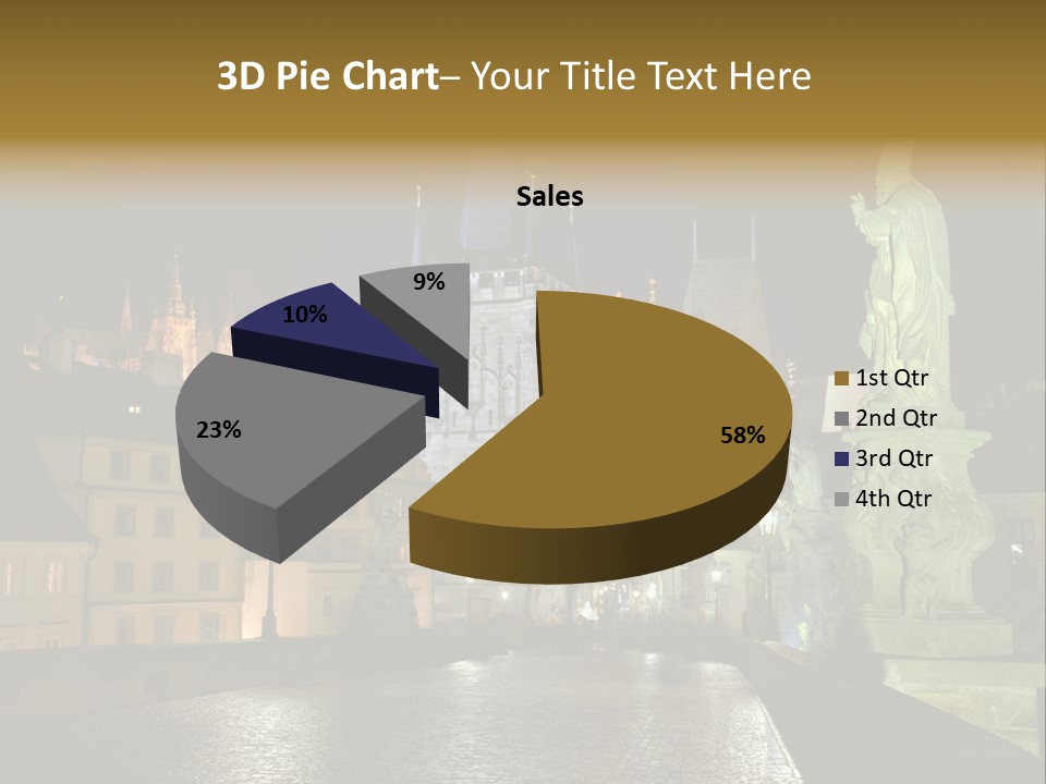 A Cityscape At Night With A Statue In The Foreground PowerPoint Template
