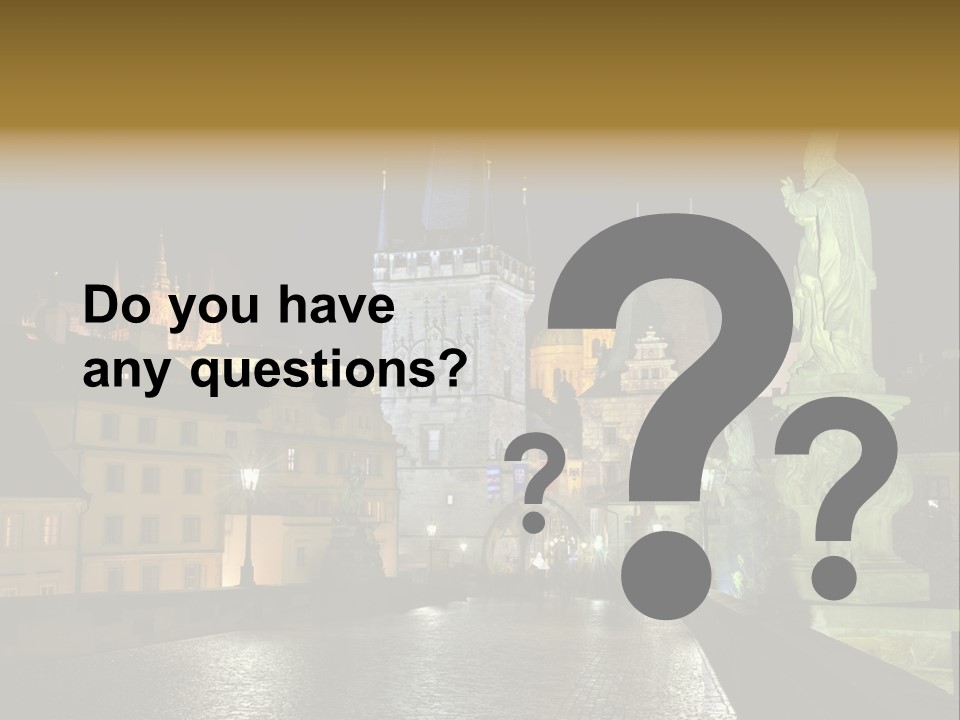 A Cityscape At Night With A Statue In The Foreground PowerPoint Template