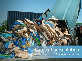 A Large Pile Of Garbage Sitting In Front Of A Building PowerPoint Template