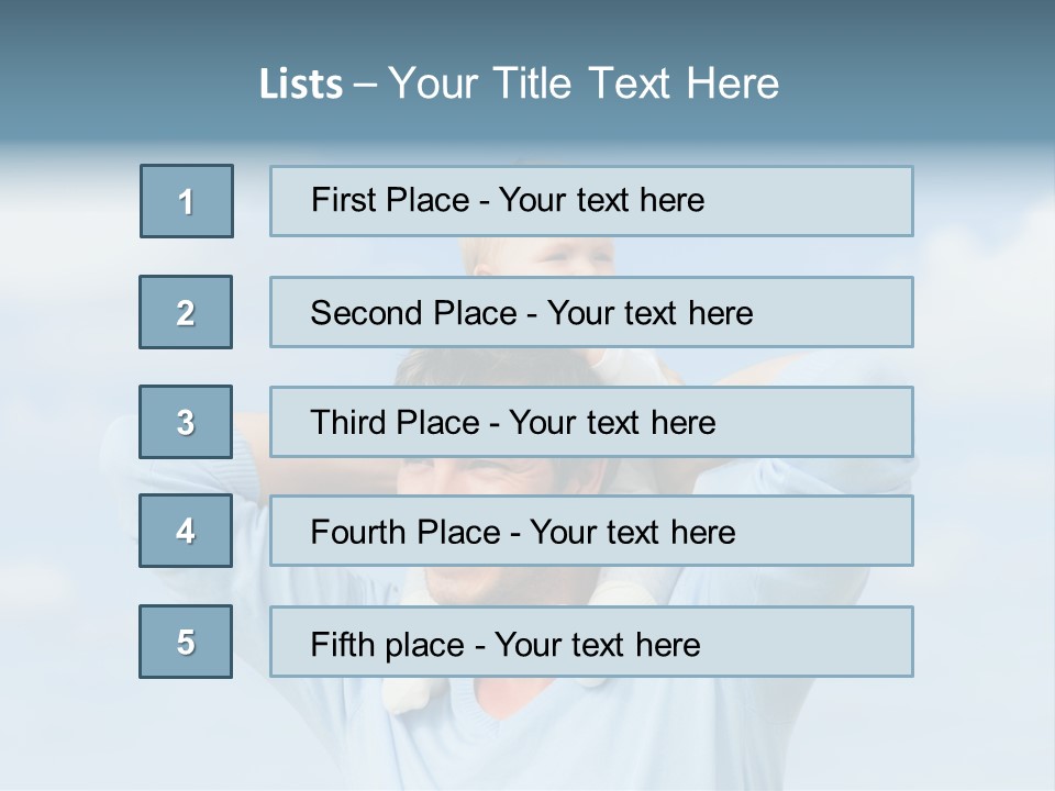 A Man Holding A Small Child On His Shoulders PowerPoint Template