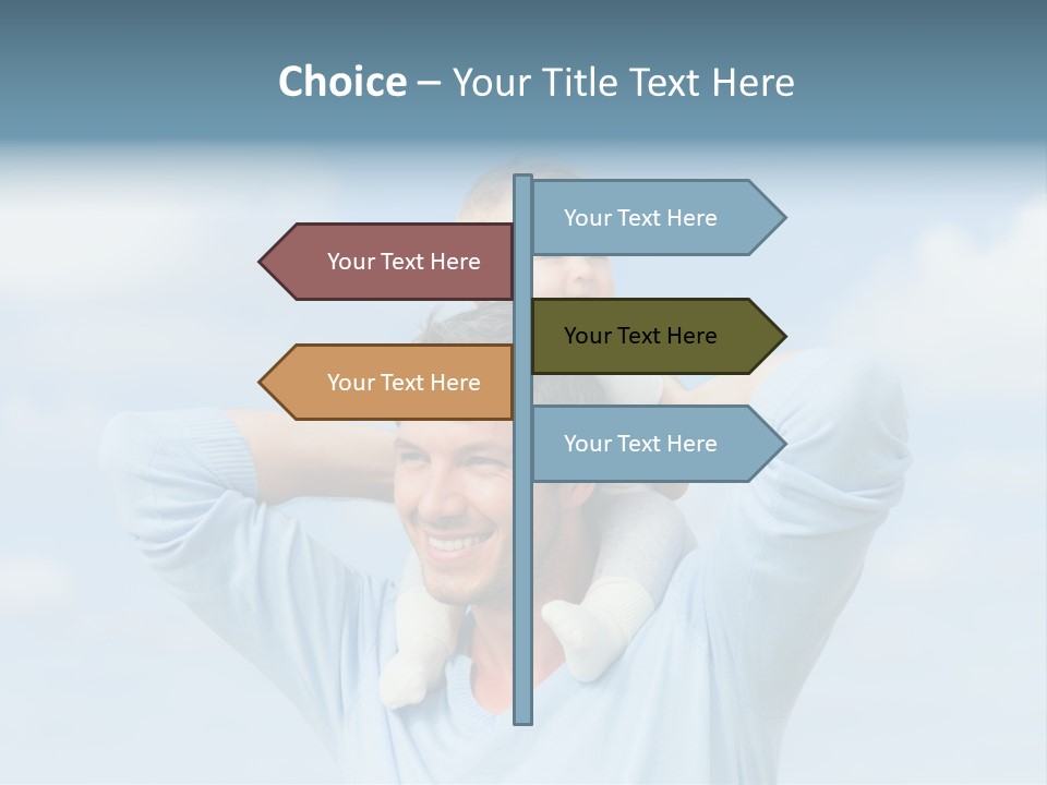 A Man Holding A Small Child On His Shoulders PowerPoint Template