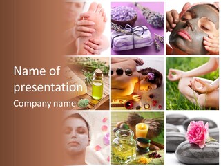 A Collage Of Photos With A Woman's Face And Hands PowerPoint Template