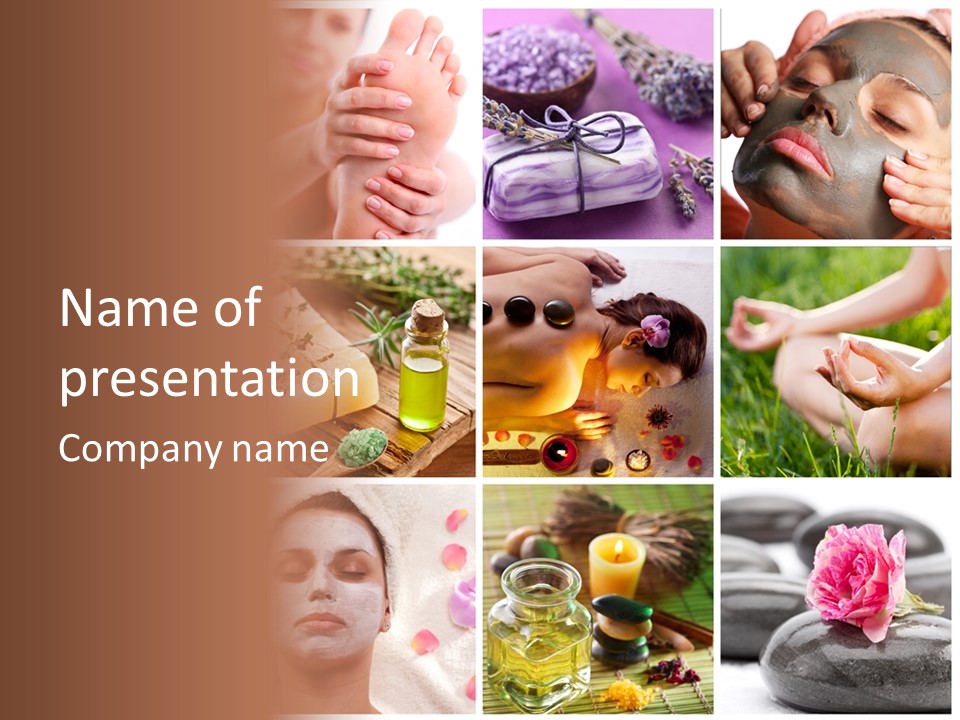 A Collage Of Photos With A Woman's Face And Hands PowerPoint Template