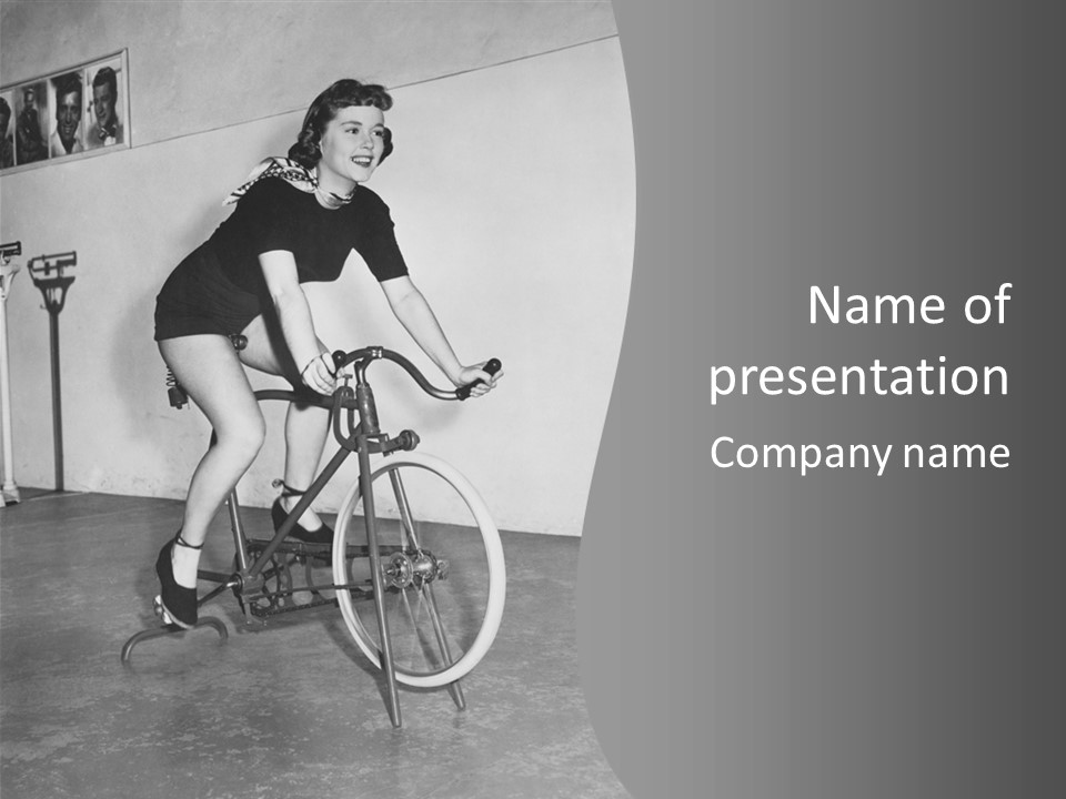 A Woman Riding A Bike In A Room PowerPoint Template