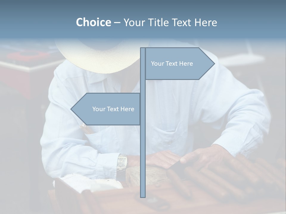 A Man In A Hat Is Working On A Piece Of Wood PowerPoint Template