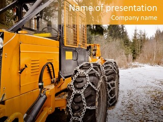 A Yellow Tractor Is Parked In The Snow PowerPoint Template