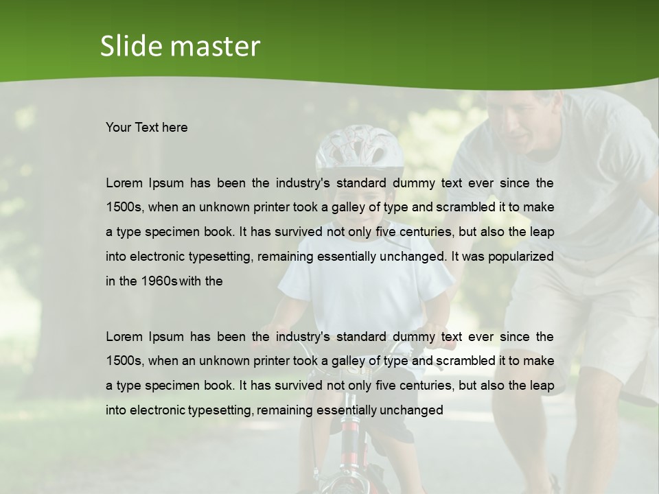 A Man Riding A Bike Next To A Little Boy PowerPoint Template