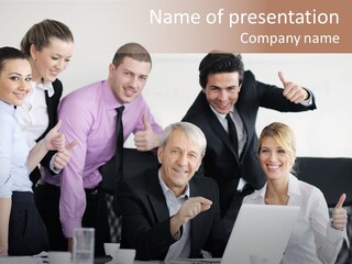 A Group Of Business People Giving Thumbs Up PowerPoint Template