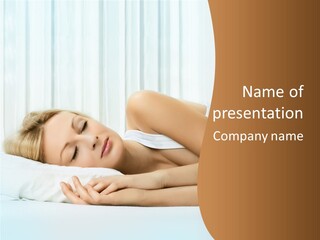 A Woman Sleeping On A Bed With Her Eyes Closed PowerPoint Template