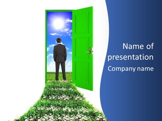 A Man Standing In Front Of A Green Door PowerPoint Template