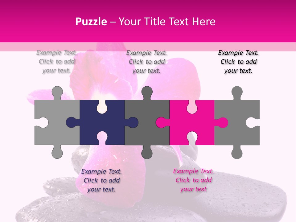 A Pink Flower Sitting On Top Of Black Rocks PowerPoint Template