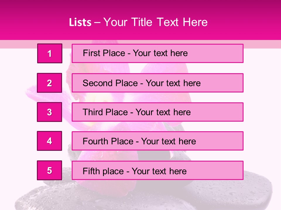 A Pink Flower Sitting On Top Of Black Rocks PowerPoint Template