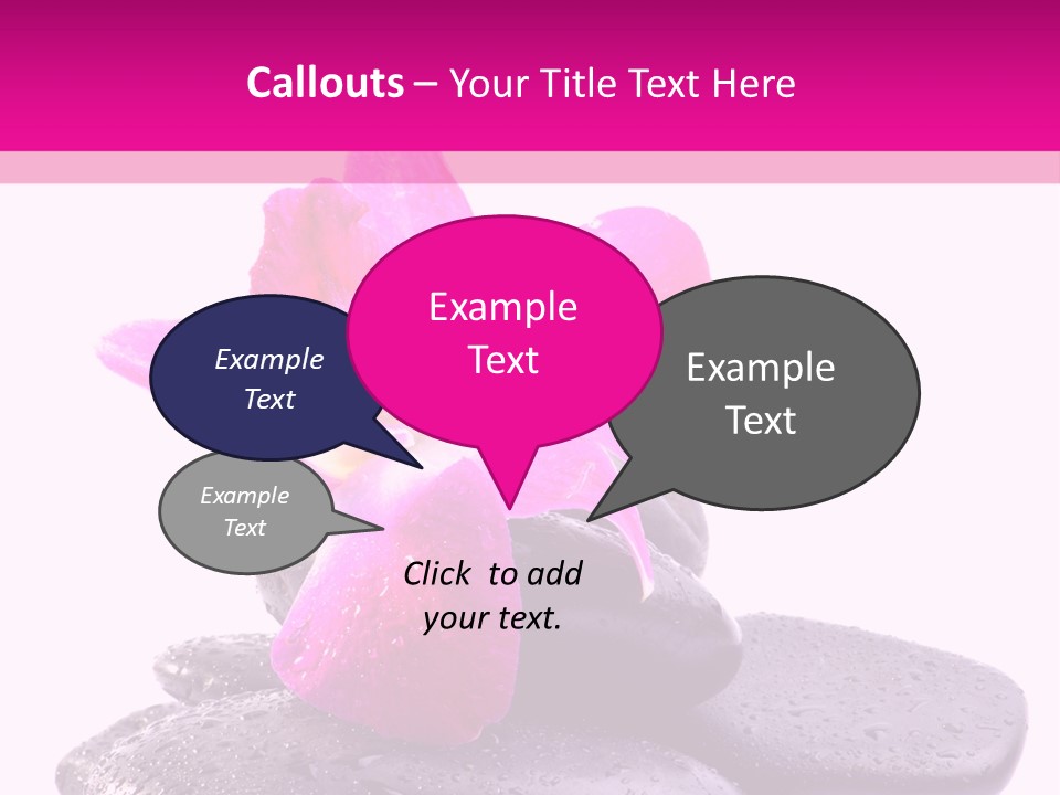 A Pink Flower Sitting On Top Of Black Rocks PowerPoint Template