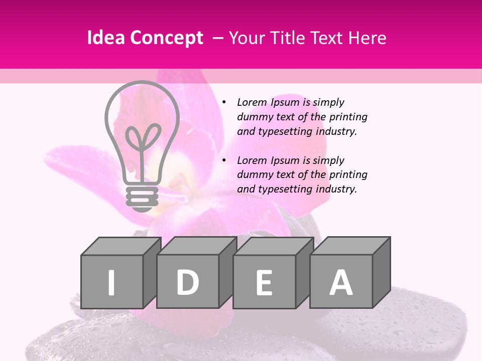 A Pink Flower Sitting On Top Of Black Rocks PowerPoint Template