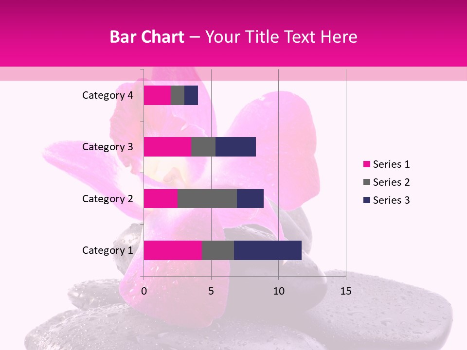 A Pink Flower Sitting On Top Of Black Rocks PowerPoint Template