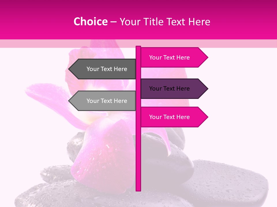 A Pink Flower Sitting On Top Of Black Rocks PowerPoint Template